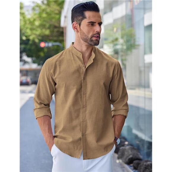 Men's Long Sleeve Oxford Dress Shirts Chambray Button Down Shirt - Picture 3 of 6